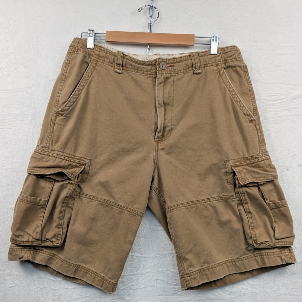 VTG No Boundaries Cargo Shorts Men 36 Tan 13" Skate Workwear Utility Relaxed Y2K